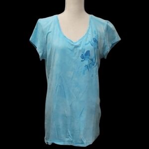 Earth Yoga Light Blue Floral Short Sleeve Top